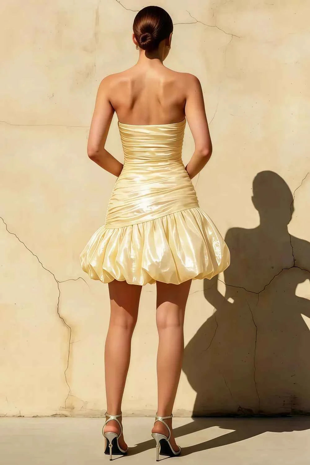 Geraldine Light Yellow Satin Pleated Little Mermaid Mini Dress Secondary image