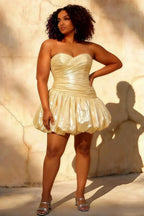Geraldine Light Yellow Satin Pleated Little Mermaid Mini Dress