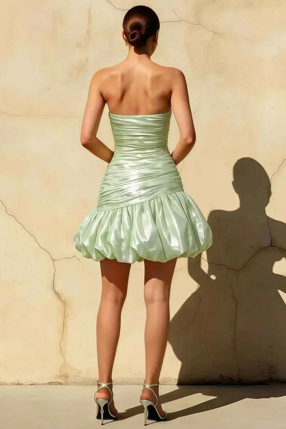 Geraldine Mint Satin Pleated Mermaid Disco Mini Dress