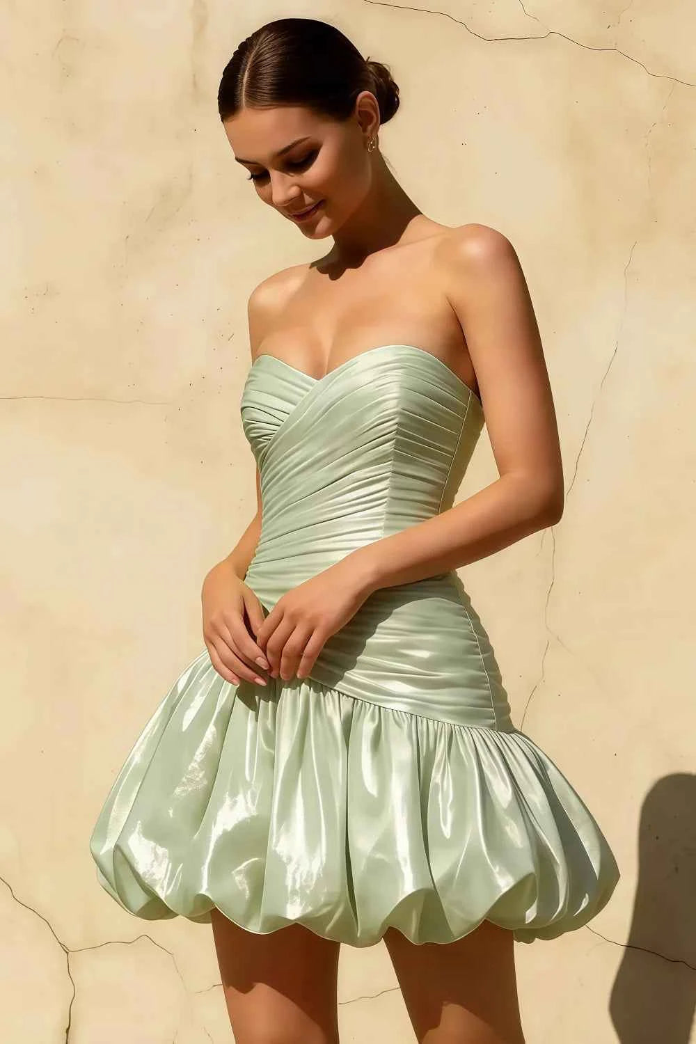 Geraldine Mint Satin Pleated Mermaid Disco Mini Dress