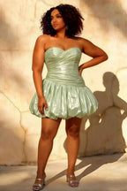Geraldine Mint Satin Pleated Mermaid Disco Mini Dress