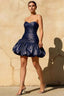 Geraldine Navy Satin Pleated Mermaid Hem Mini Dress