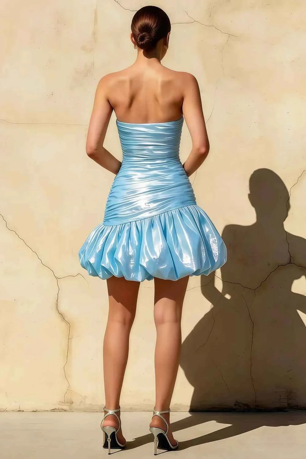 Geraldine Sky Blue Satin Pleated Mermaid Mini Prom Dresses