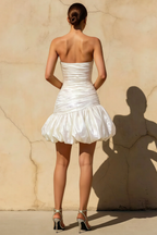 Geraldine White Satin Pleated Mermaid Mini Dress | Party Ready