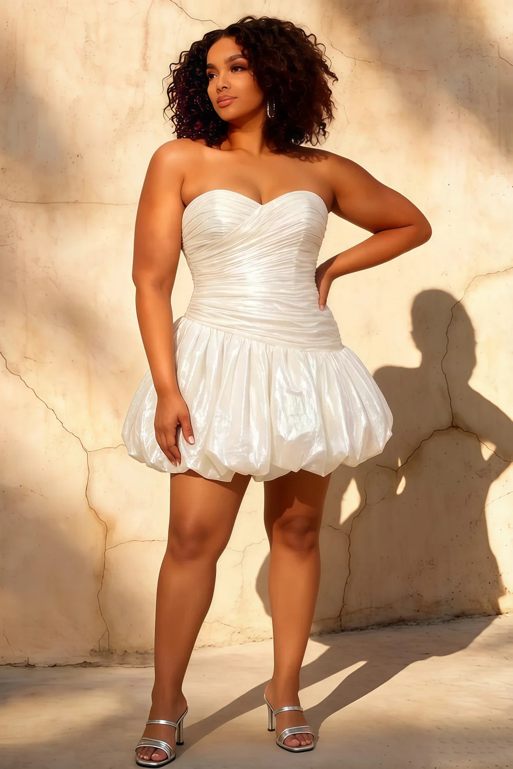 Geraldine White Satin Pleated Mermaid Mini Dress | Party Ready