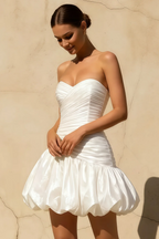 Geraldine White Satin Pleated Mermaid Mini Dress | Party Ready