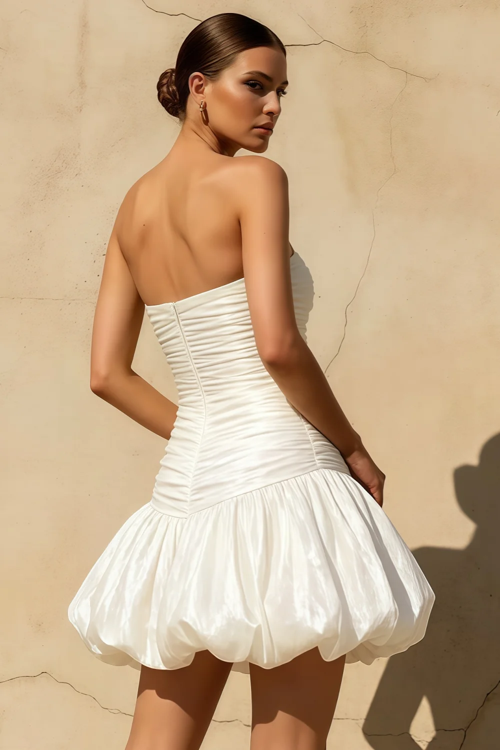 Geraldine White Satin Pleated Mermaid Mini Dress | Party Ready