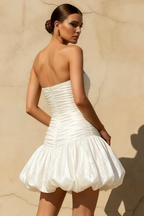 Geraldine White Satin Pleated Mermaid Mini Dress | Party Ready