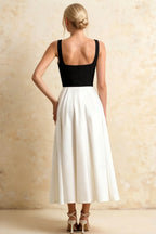 Gina Black and White Midi Square Neckline Dress