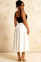 Gina Black and White Midi Square Neckline Dress