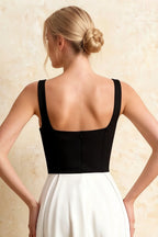 Gina Black and White Midi Square Neckline Dress
