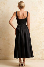 Gina Black Square Neck Midi Dress | Timeless A-Line Style