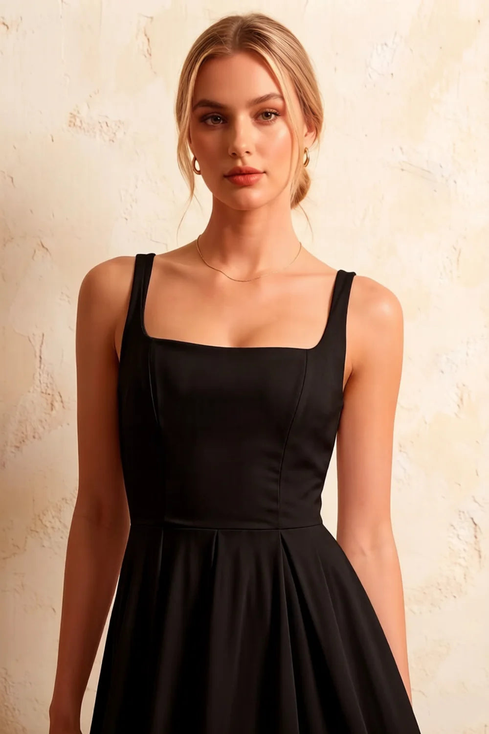 Gina Black Square Neck Midi Dress | Timeless A-Line Style