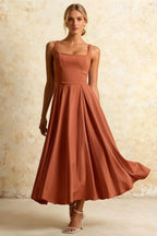Gina Bronze Maeve Square Neck Midi Slip Dress