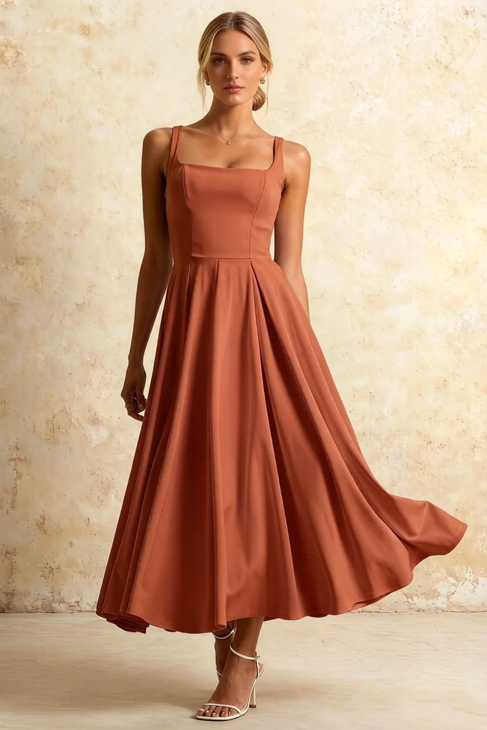 Gina Bronze Maeve Square Neck Midi Slip Dress