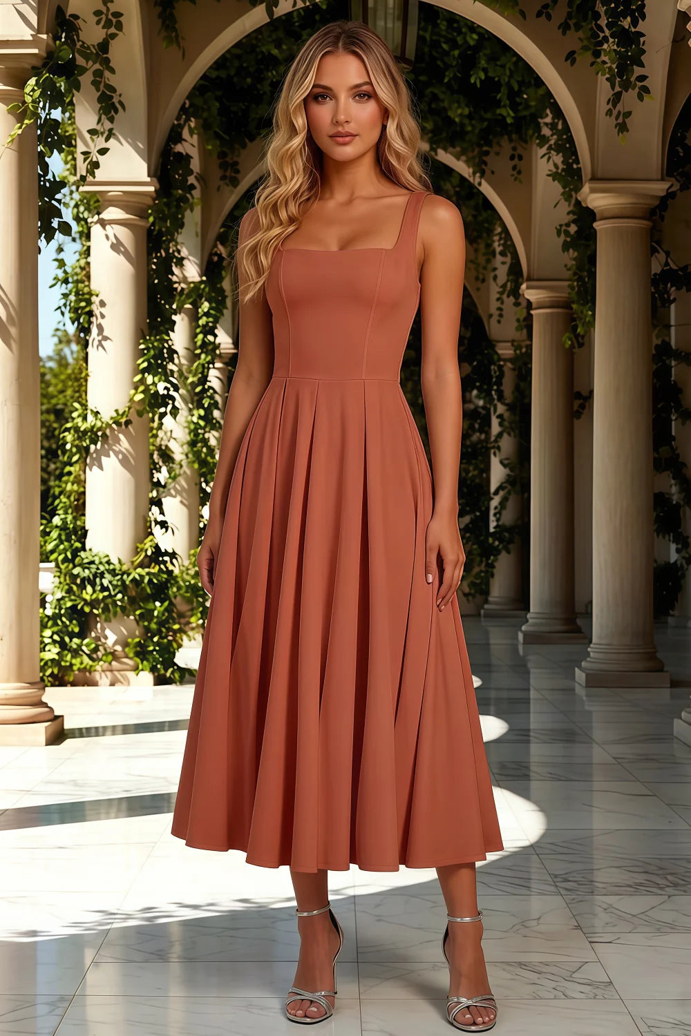 Gina Bronze Maeve Square Neck Midi Slip Dress Secondary image