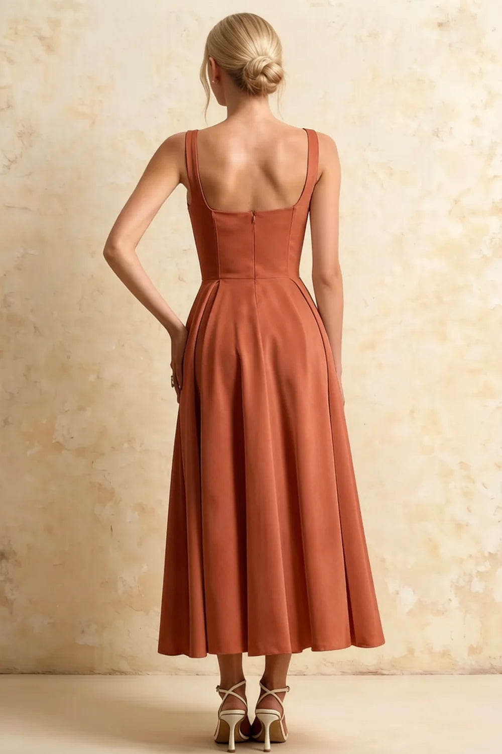 Gina Bronze Maeve Square Neck Midi Slip Dress
