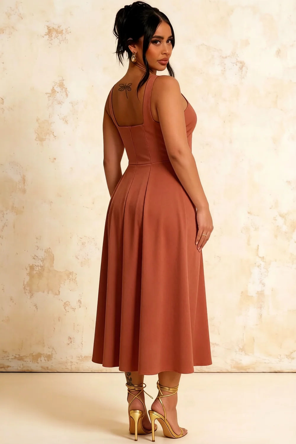Gina Bronze Maeve Square Neck Midi Slip Dress