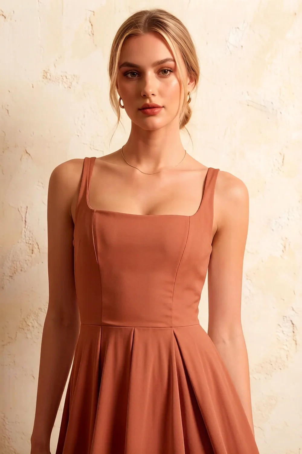 Gina Bronze Maeve Square Neck Midi Slip Dress