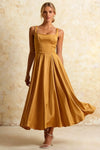 Gina Butterscotch Midi Dress Square Neck | Elegant A-Line Dress