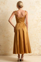 Gina Butterscotch Midi Dress Square Neck | Elegant A-Line Dress