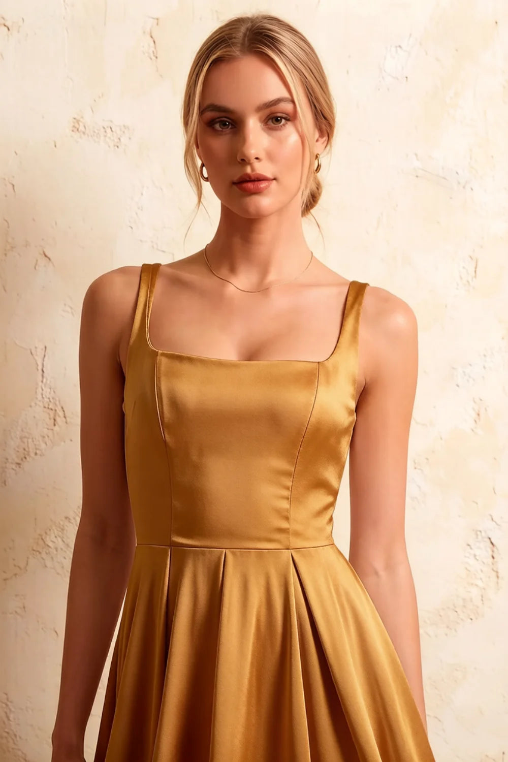 Gina Butterscotch Midi Dress Square Neck | Elegant A-Line Dress