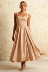 Gina Champagne Midi Dress with Square Neckline for Formal