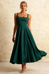 Gina Emerald Green Square Neck Dress Midi | Classic Party Look