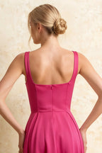 Gina Fuchsia High Waist Square Neck Midi Dress | Chic A-Line Style