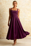 Gina Grape Natalia Square Neck Midi Dress | Elegant A-Line Party Style