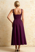 Gina Grape Natalia Square Neck Midi Dress | Elegant A-Line Party Style