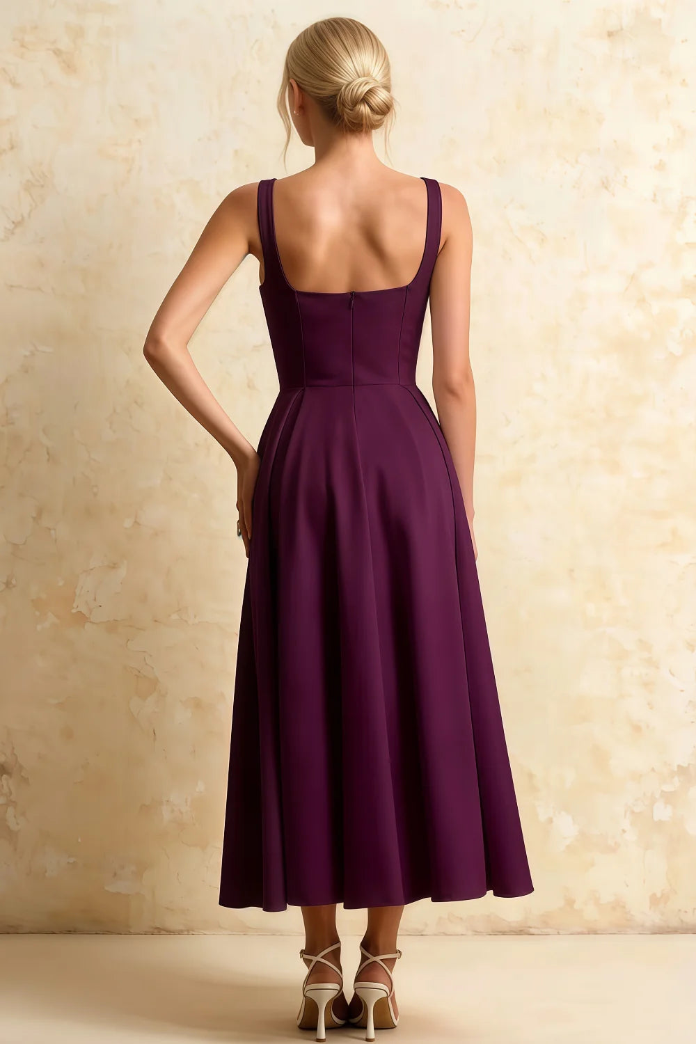 Gina Grape Natalia Square Neck Midi Dress | Elegant A-Line Party Style