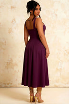 Gina Grape Natalia Square Neck Midi Dress | Elegant A-Line Party Style