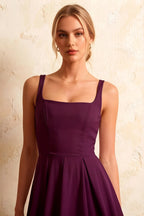Gina Grape Natalia Square Neck Midi Dress | Elegant A-Line Party Style
