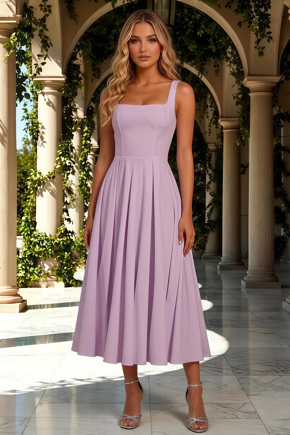Gina Lavender Midi Square Neck Dress for Women Secondary image