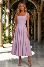 Gina Lavender Midi Square Neck Dress for Women