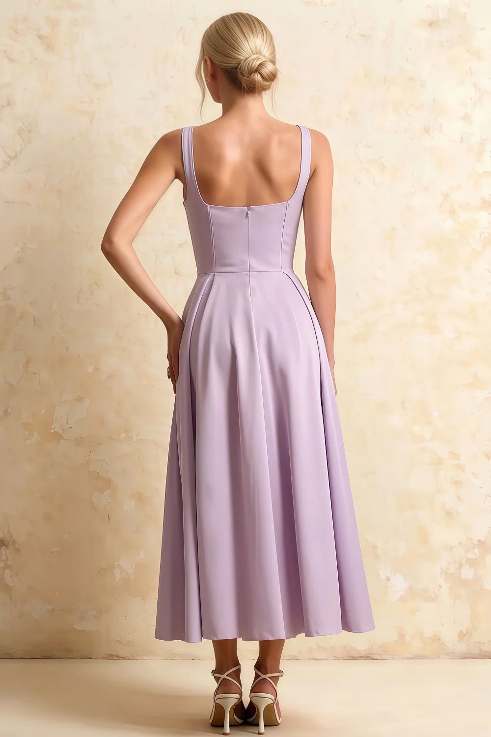 Gina Lavender Midi Square Neck Dress for Women
