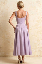 Gina Lavender Midi Square Neck Dress for Women
