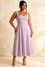 Gina Lavender Midi Square Neck Dress for Women