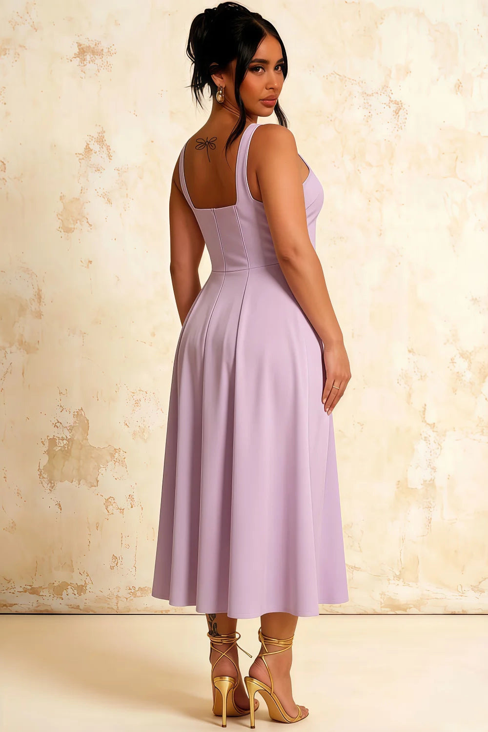 Gina Lavender Midi Square Neck Dress for Women