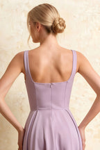 Gina Lavender Midi Square Neck Dress for Women