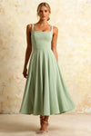 Gina Light Green Square Neck Midi Dress Casual
