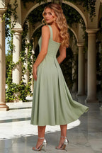 Gina Light Green Square Neck Midi Dress Casual