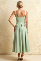 Gina Light Green Square Neck Midi Dress Casual