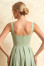 Gina Light Green Square Neck Midi Dress Casual