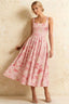Gina Light Pink Floral A Line Midi Dress Square Neck