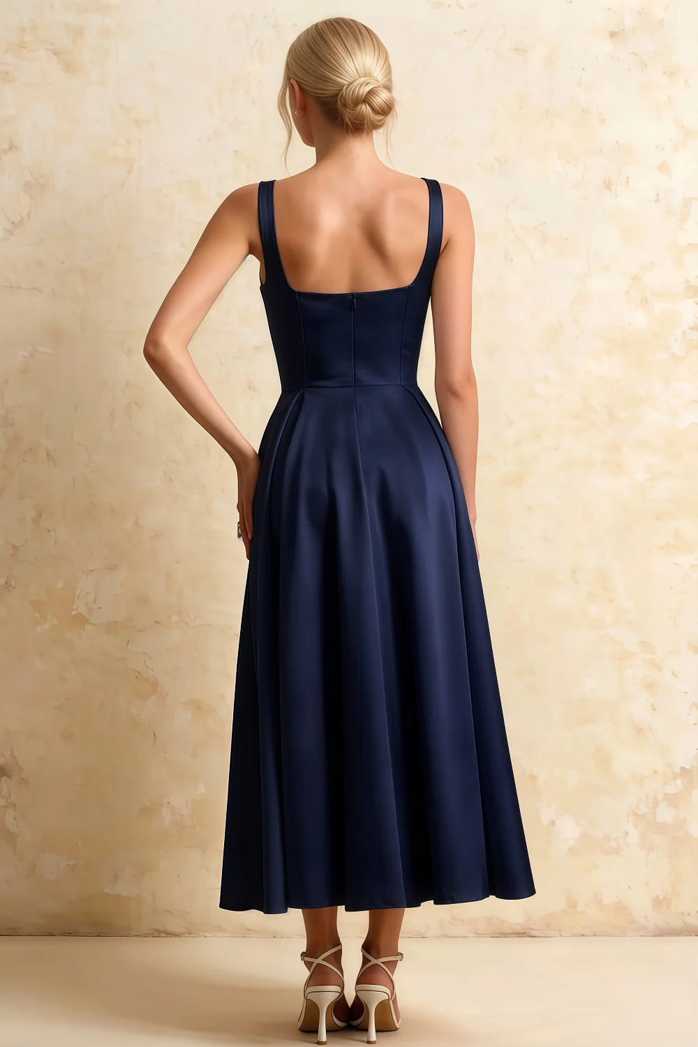 Gina Navy Square Neck Midi Dress | Timeless Formal Midi