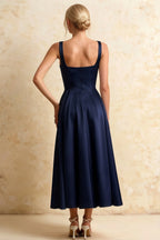 Gina Navy Square Neck Midi Dress | Timeless Formal Midi