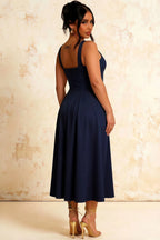 Gina Navy Square Neck Midi Dress | Timeless Formal Midi