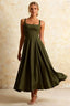 Gina Olive A Line Square Neck Midi Dress for Cocktail